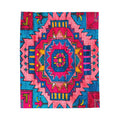 Boho Aztec Velveteen Plush Blanket — Vibrant Pink & Teal Southwestern Throw