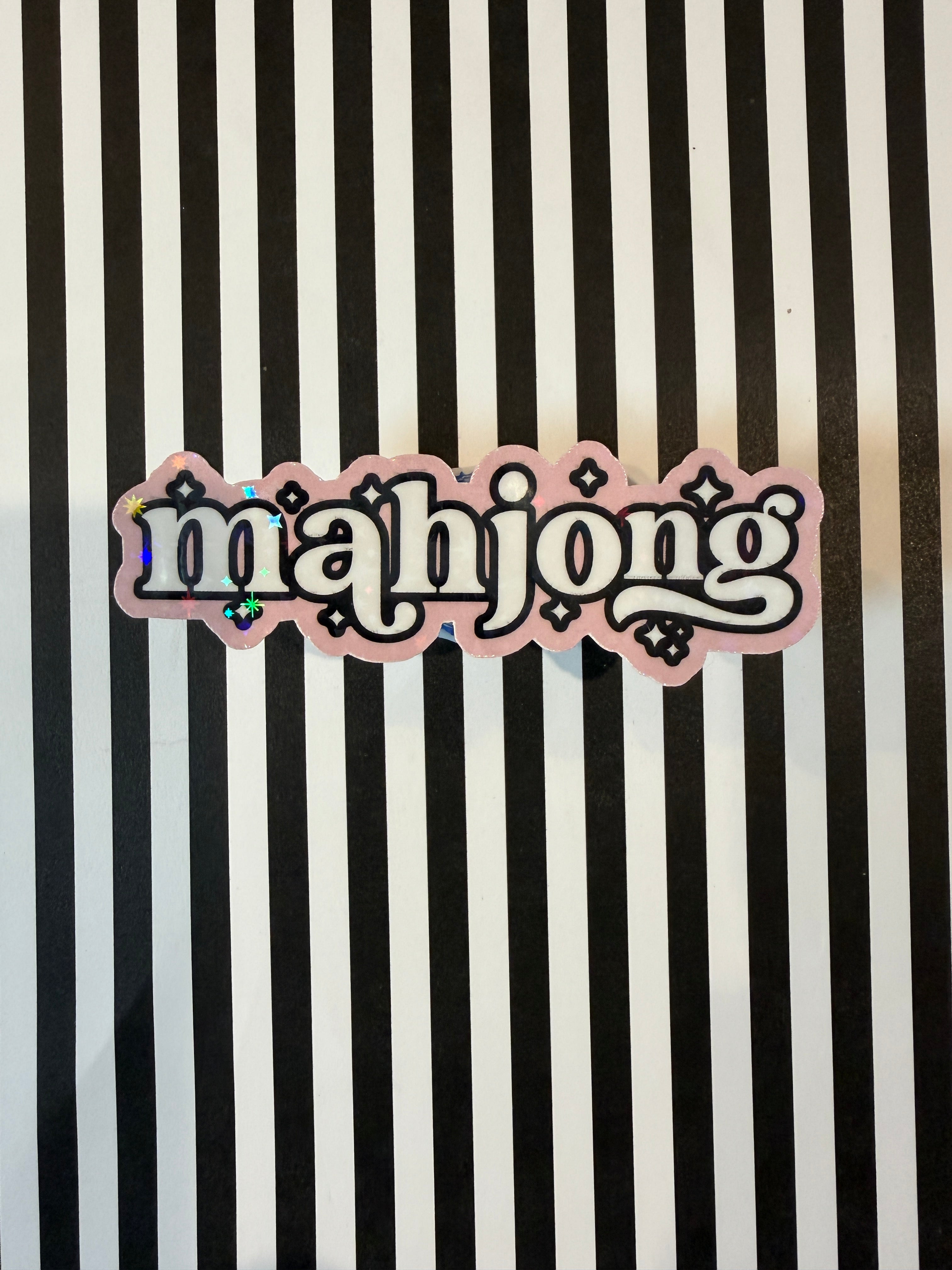 Ballet Pink Outline Black and White Mahjong Holographic Sticker
