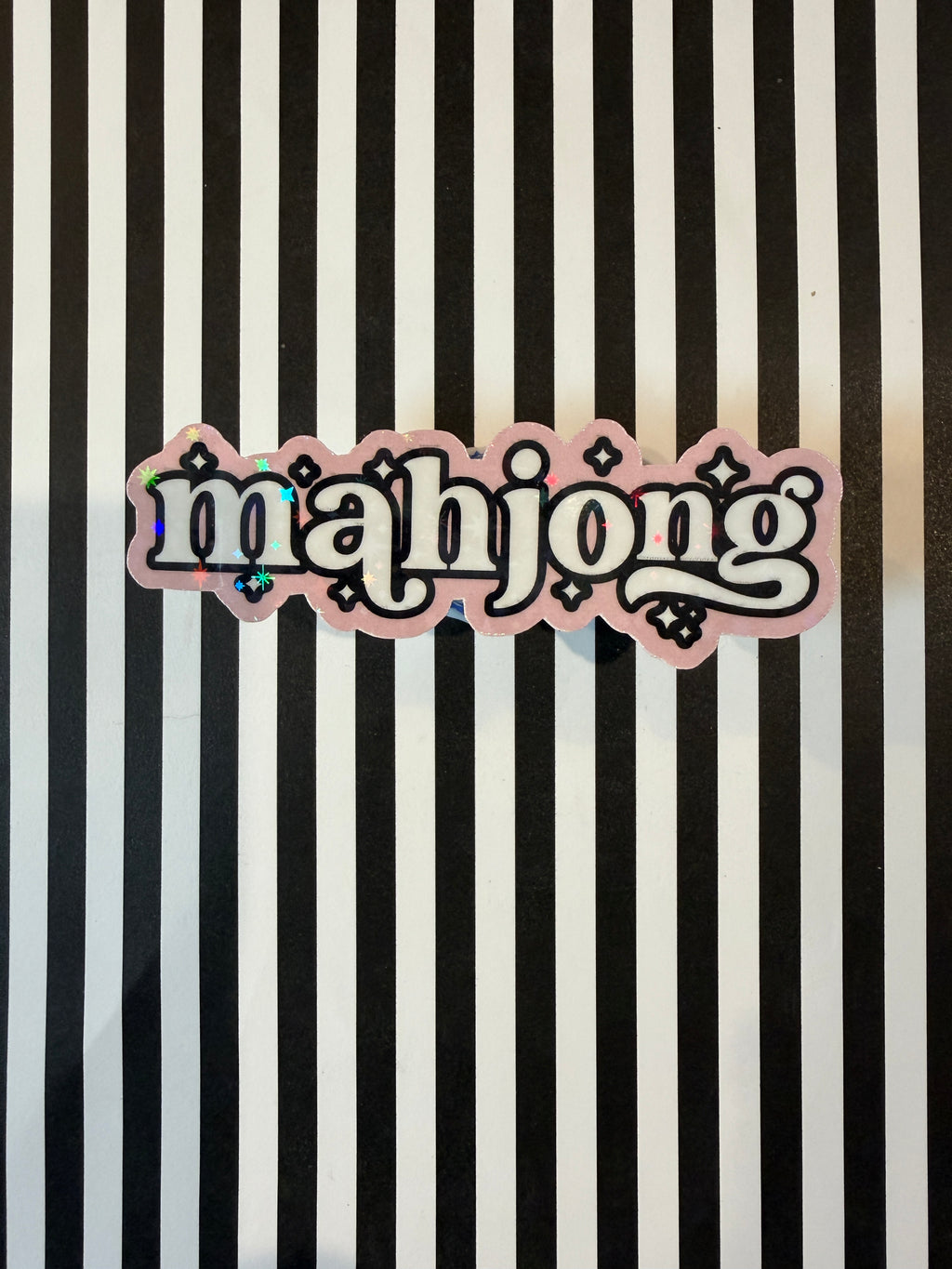Ballet Pink Outline Black and White Mahjong Holographic Sticker