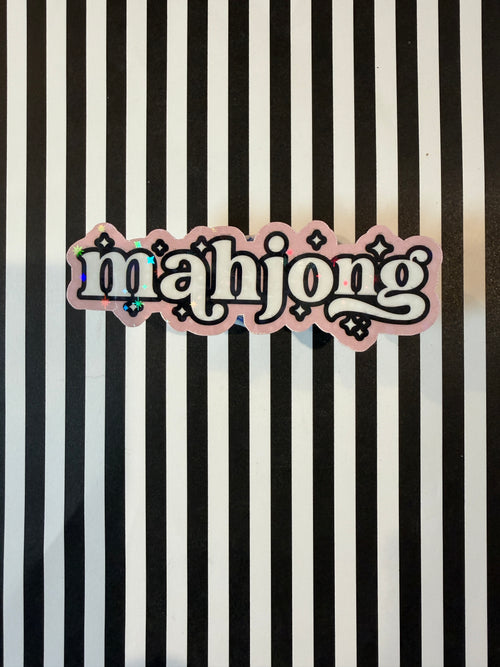 Ballet Pink Outline Black and White Mahjong Holographic Sticker