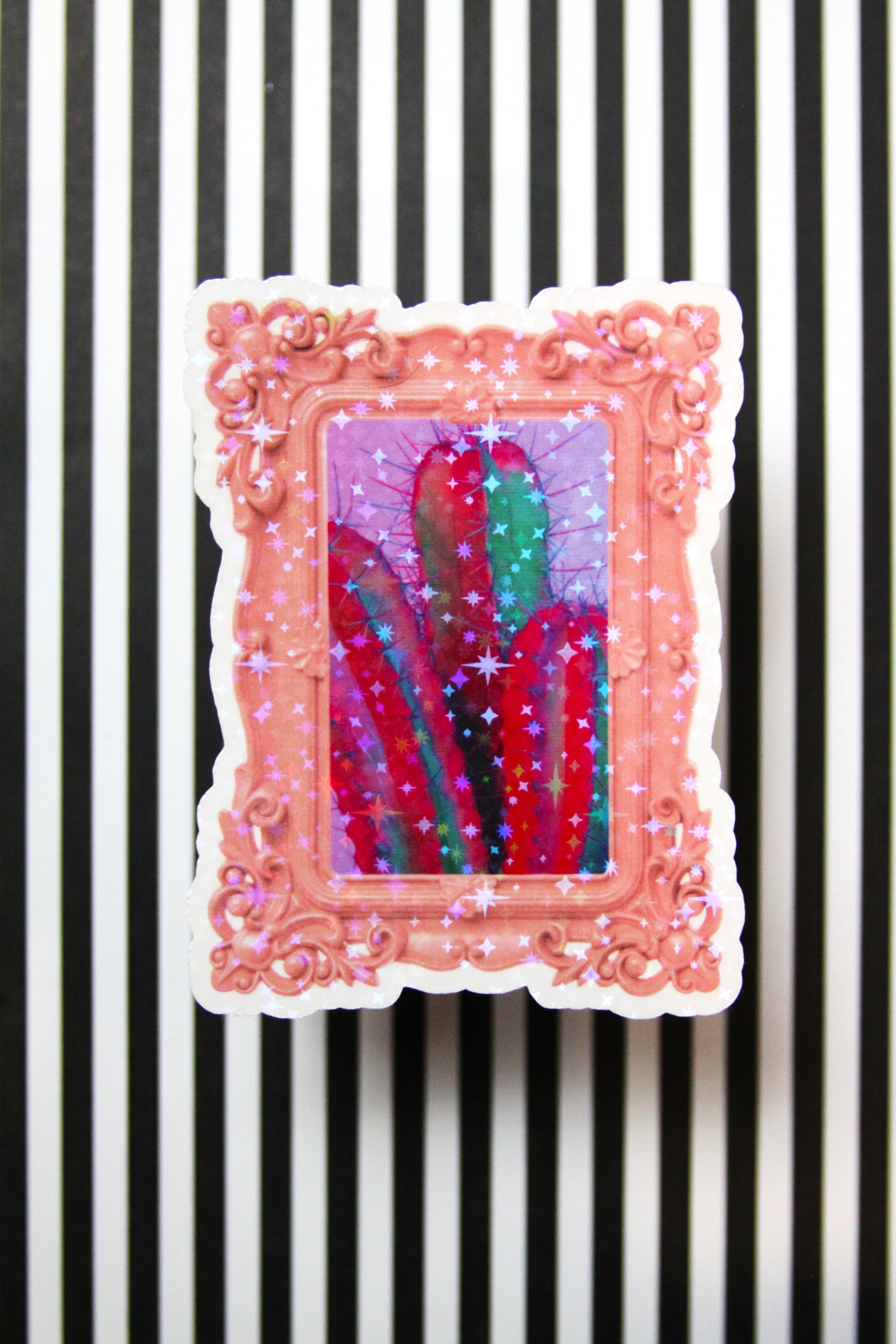 Light Pink Frame w/Neon Pink & Blue Cactus Sticker