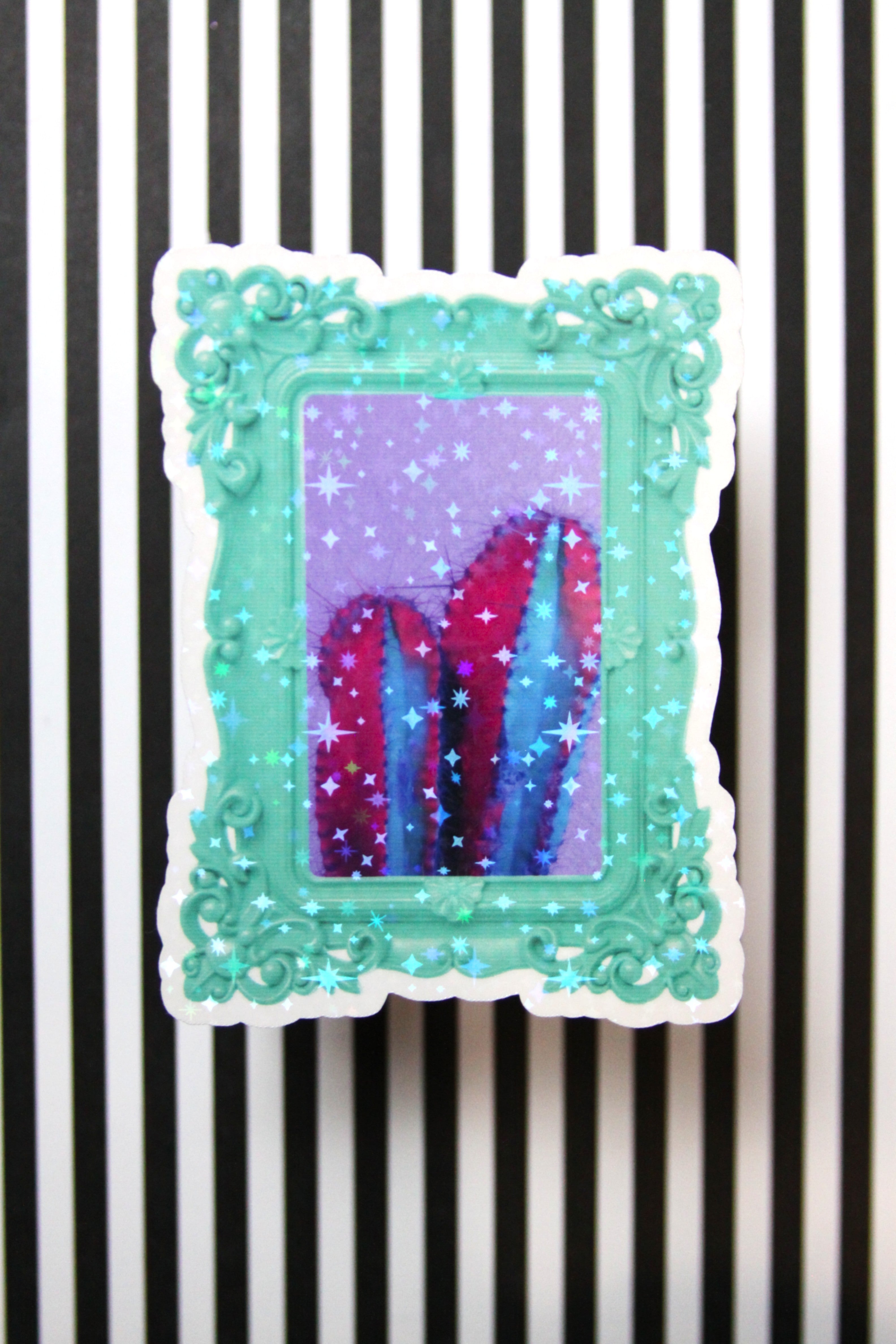 Blue Frame w/ Fuchsia & Teal Cactus Sticker