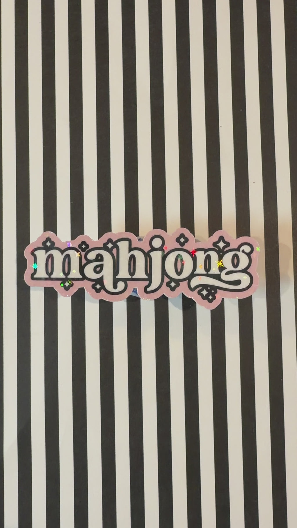 Ballet Pink Outline Black and White Mahjong Holographic Sticker