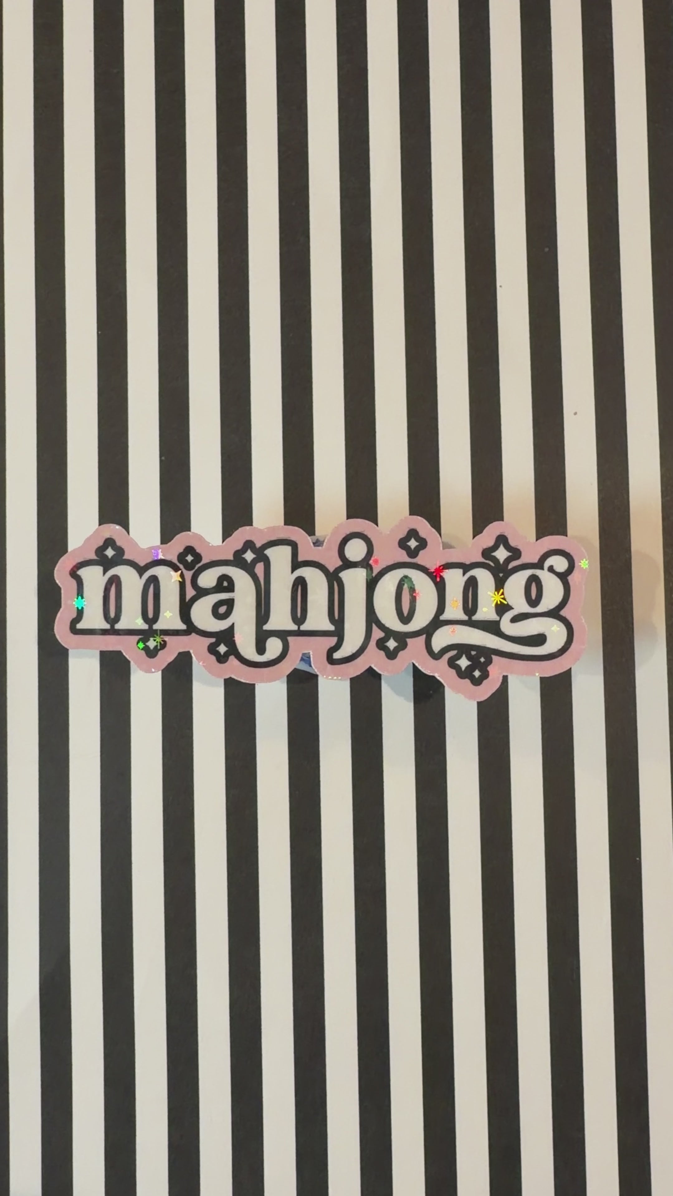 Ballet Pink Outline Black and White Mahjong Holographic Sticker