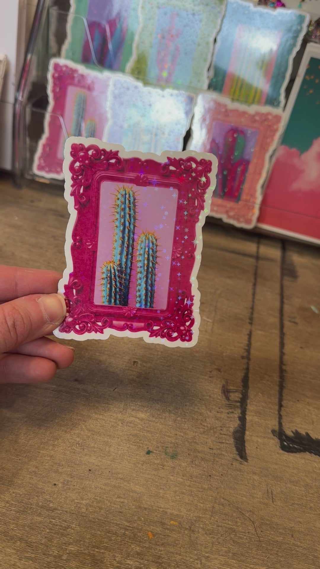 Magenta Frame w/Turquoise Cactus Sticker