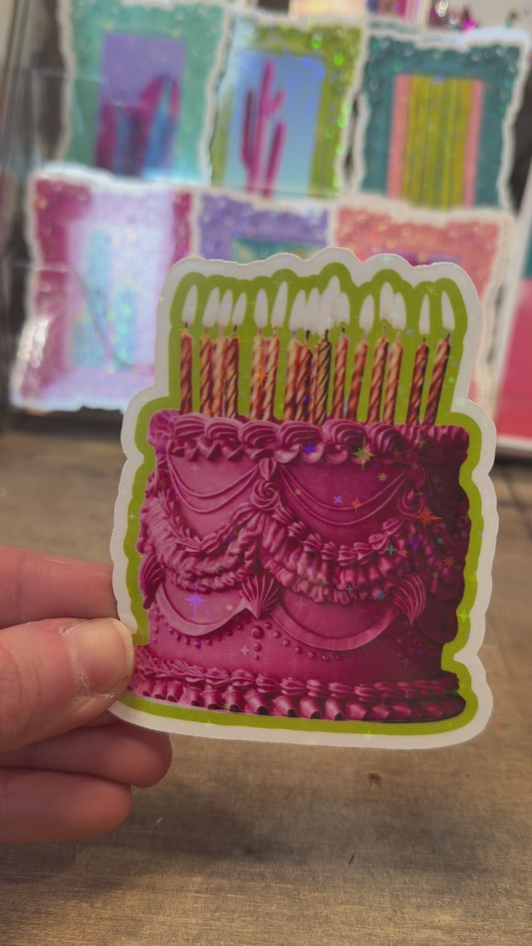 Pink and Green Cake w/ Candles Sticker