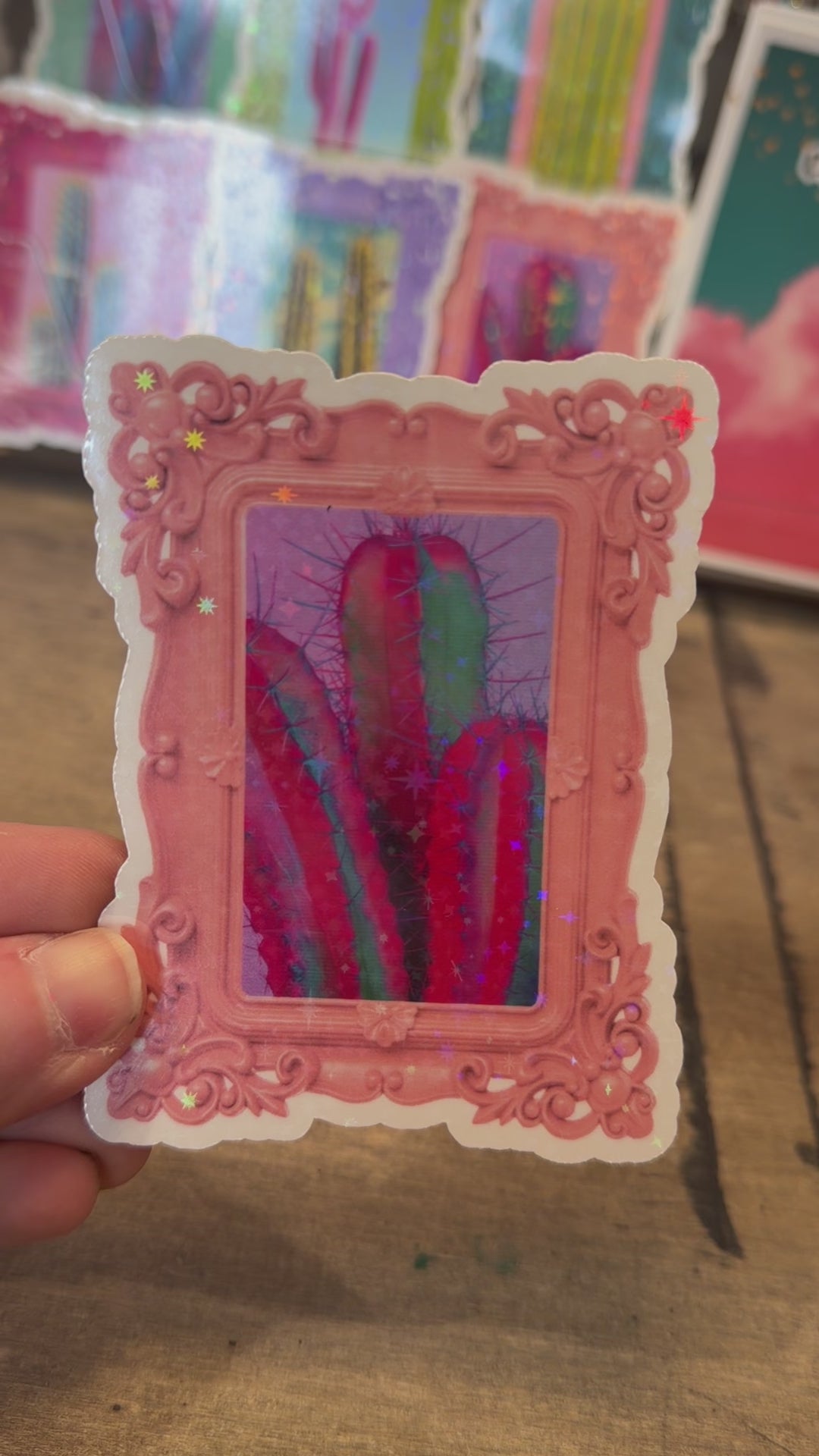 Light Pink Frame w/Neon Pink & Blue Cactus Sticker