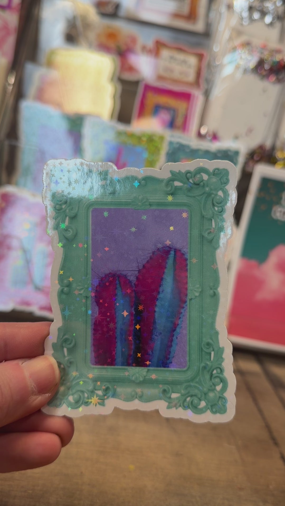 Blue Frame w/ Fuchsia & Teal Cactus Sticker